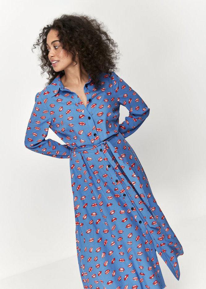 Khost Lips Tiered Midi Shirt Dress