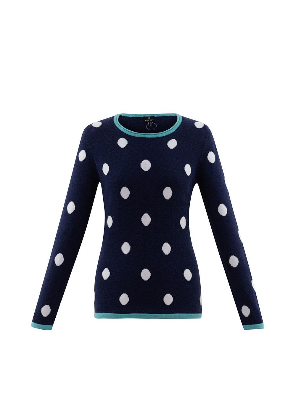 Marble Navy Spot Knit Sweater - Justina Clothing